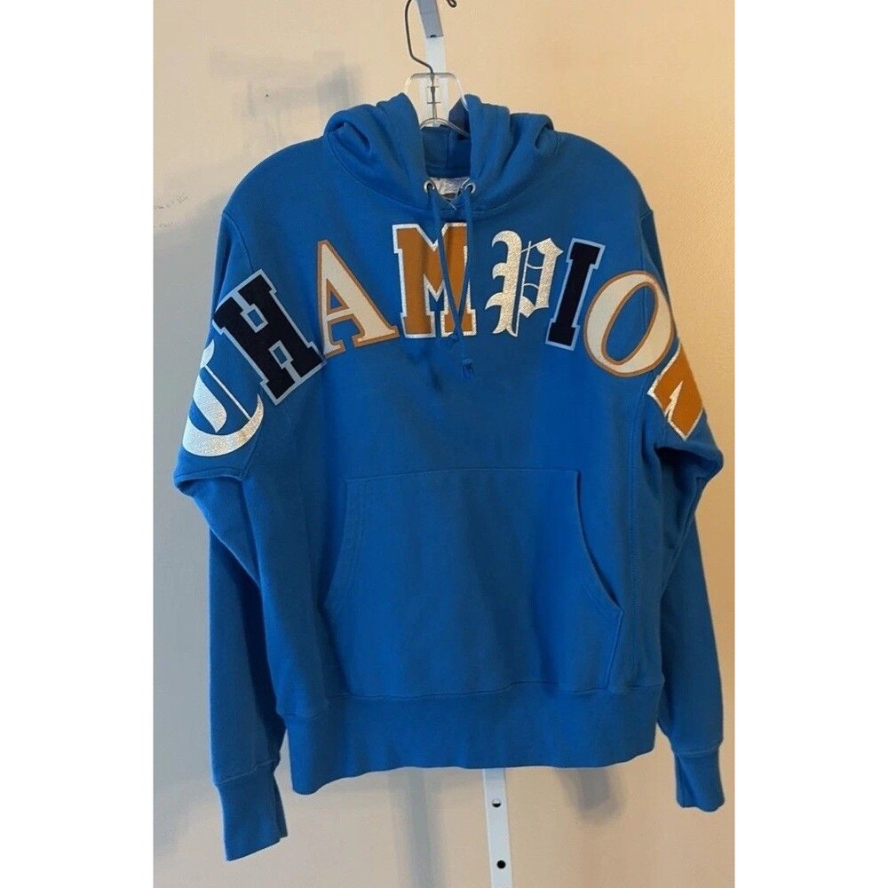 Vtg. Champion Men Small Reverse Weave Blue Old English Hoodie Gold Black Urban